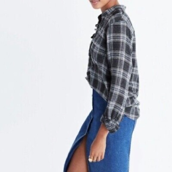 Madewell Terrence lace up pop over plaid flannel wool blend top - Picture 2 of 14